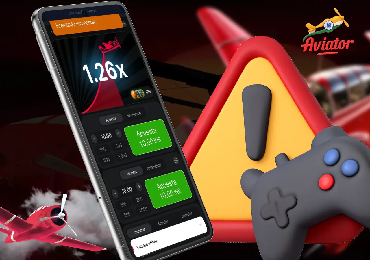 Attention sign and a screenshot of the online casino page